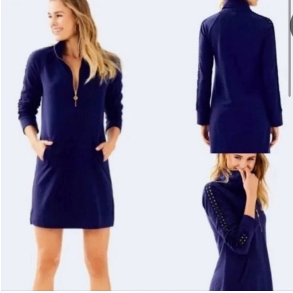 Lilly Pulitzer Skipper Solid Popover Dress Navy XXS - Picture 3 of 8